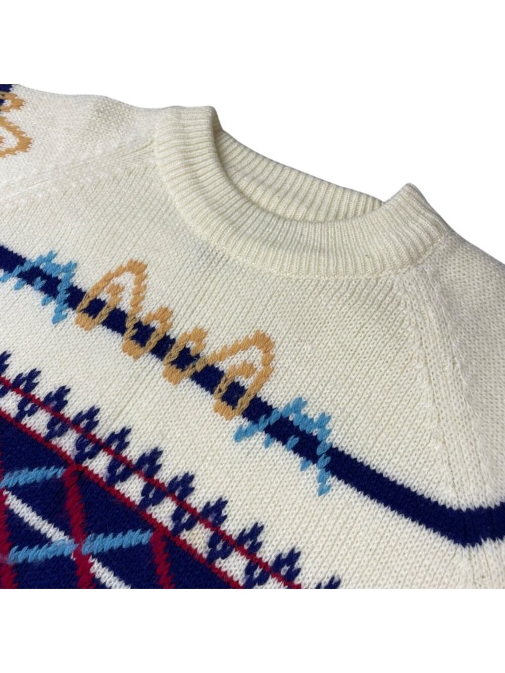 VTG Christopher Rand Men's 100% Acrylic Crewneck Sweater Ivory/Blue/Red • Medium